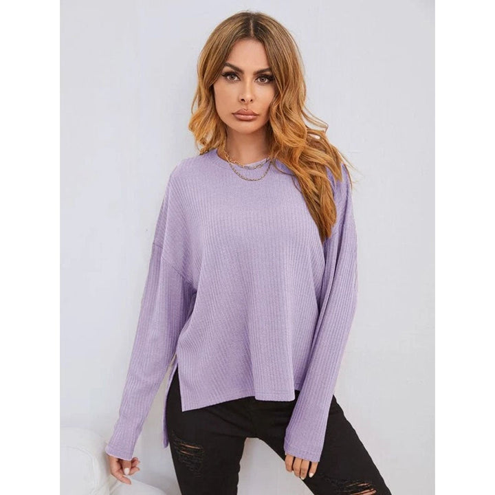 Shein- Solid Drop Shoulder High Low Split Hem Tee- Lilac Purple