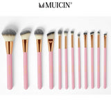 MUICIN - Natural Hair 12 Pieces Pink Studded Makeup Brushes Set