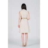 Montivo Beige Striped Belted Linen Dress