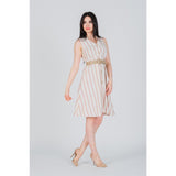 Montivo Red Striped Belted Linen Dress