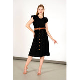 Montivo Black Side Slit Button Detailed Dress