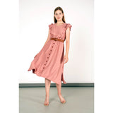 Montivo Rose Side Slit Button Detailed Dress