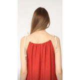 Montivo Red Offshoulder Pleated Dress
