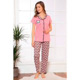 Montivo Pink Buttoned Short Sleeve Pajamas Set