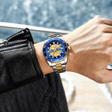 Curren-Luxury Brand Military Style Waterproof Stainless Steel Quartz Wrist Watch For Men- 8412- Gold Blue