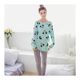 Wf Store- Mickey Mouse Printed Tshirt with Plain Pajama- SkyBlue&Grey