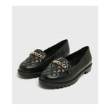 New Look- Wide Fit Black Quilted Chain Chunky Loafers For Women