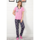 Montivo Pink Floral Buttoned Pajamas Set