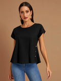 Mardaz- Button Detailing Rolled Cuff Top Md503- Black