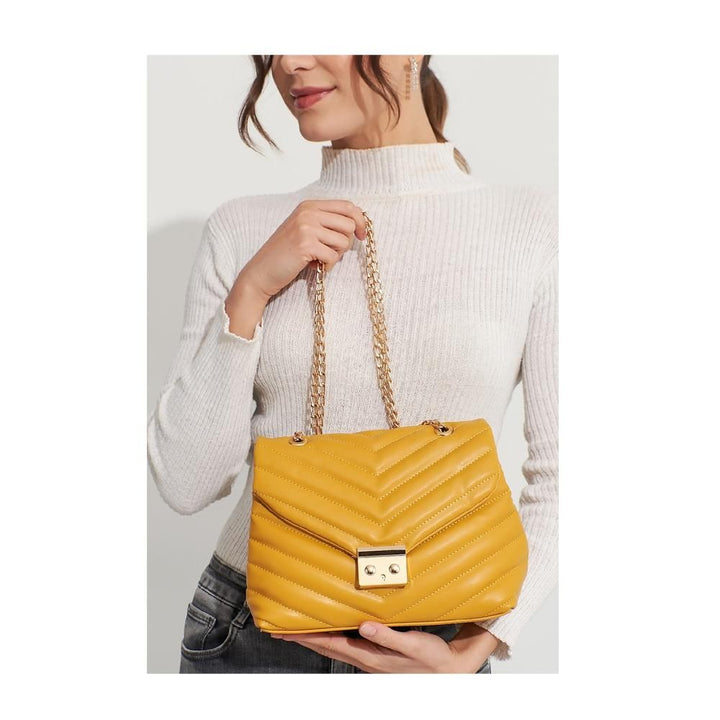 Bagzone- Yellow Women Chain Strap Quilted Shoulder Bag 10HD2006