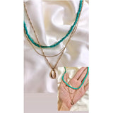 Jewels By Noor- 3 layered emerald shell necklace