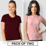 Wf Store- Pack of 2 for Her Tees Maroon+Pink