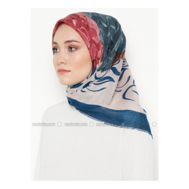 Modanisa- Petrol - Floral - Printed - Viscose - Scarf