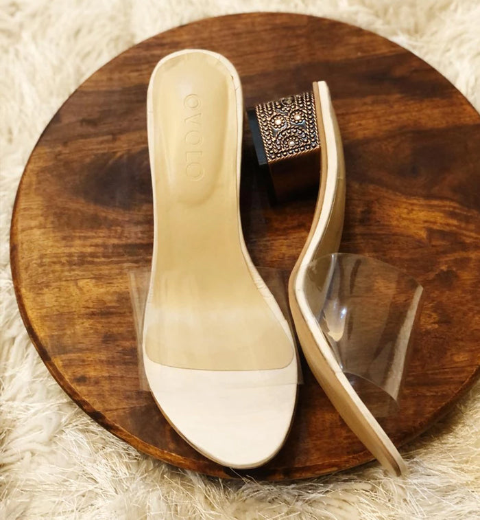 Ovolo- Off White Transparent Heel by Ovolo priced at #price# | Bagallery Deals