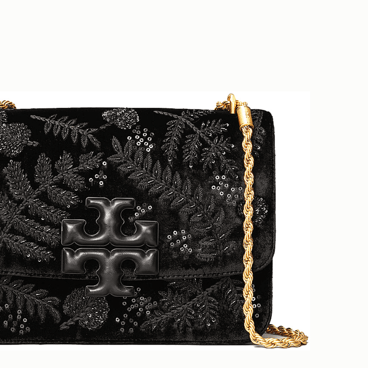 Tory Burch Eleanor small Embroidered velvet convertible shoulder bag Black