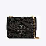 Tory Burch Eleanor small Embroidered velvet convertible shoulder bag Black