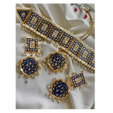 Jewels by Noor- Navyblue Meenakari Earrings and Chokar