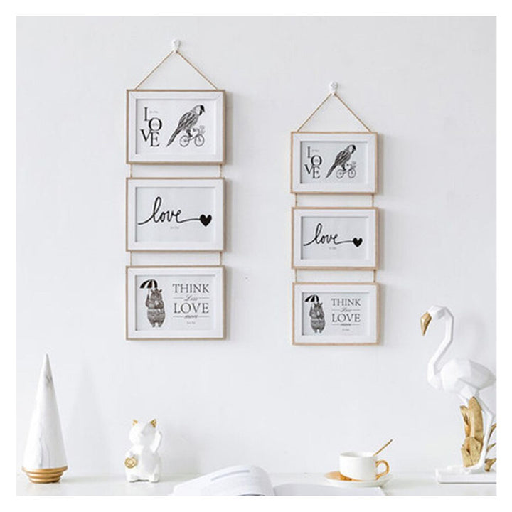 NNShop- 3 Connected Combination Wall Hanging Photo Frame Seamless Nail European Solid Wooden