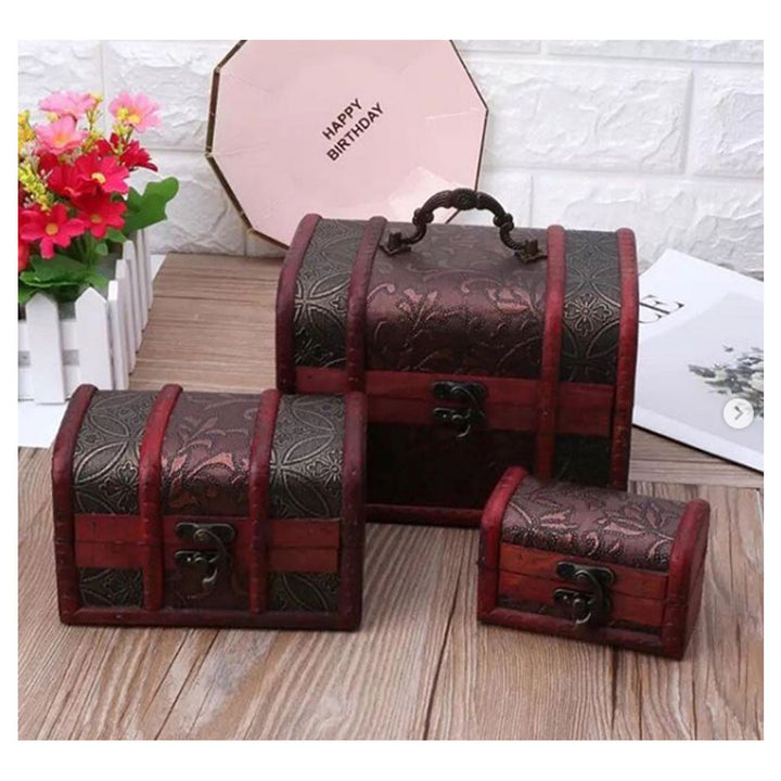 NNShop- 3Pcs Wooden Treasure Chest Boxes