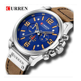 Curren- Luxury Quartz Mens Wristwatches Leather Date Male Clock Masculino- 8314- Brown Blue