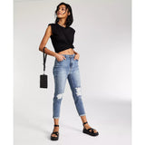 Montivo VS Destructed Cinched Waist Mom Jeans