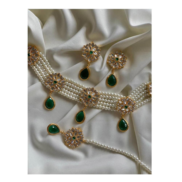 Jewels by Noor- Green Flower (Earrings, Teeka and Choker)