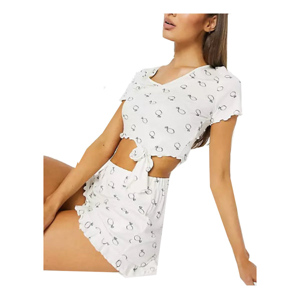 Asos- Missguided tee and short pyjama set in white bridal ring print