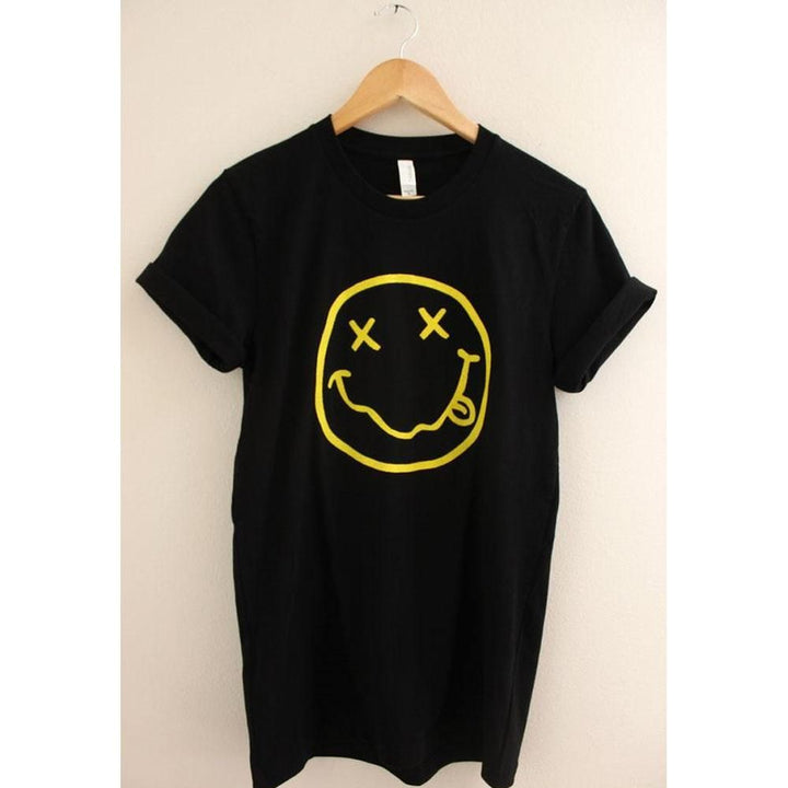 Wf Store- SMILEY Printed Half Sleeves Tee Black