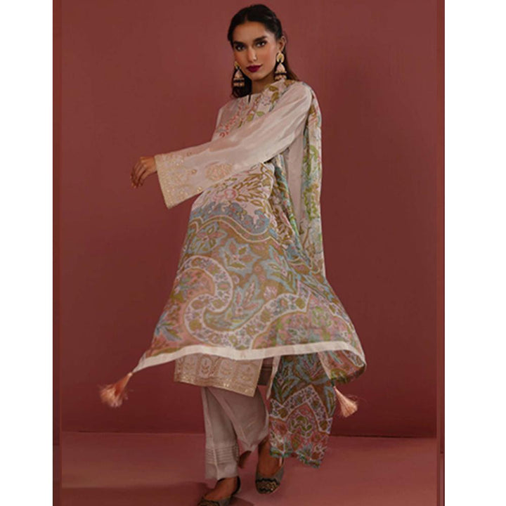 Zellbury- Embroidered Self Jacquard Shirt, Tissue Silk Dupatta & Viscose Silk Trouser, ZWULCE322039