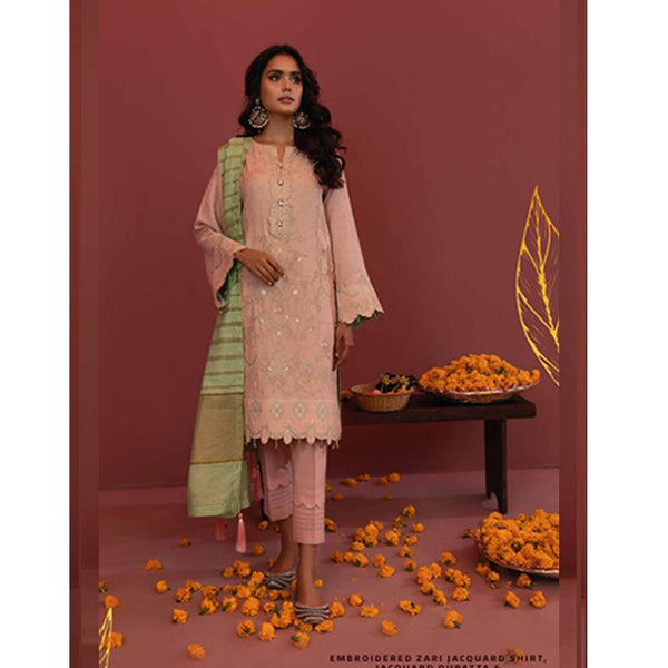 Zellbury- Embroidered Self Jacquard Shirt, Jacquard Dupatta & Cambric Trouser, ZWULCE322043