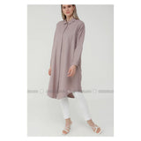 Modanisa- Alia Lilac - Point Collar - Plus Size Tunic