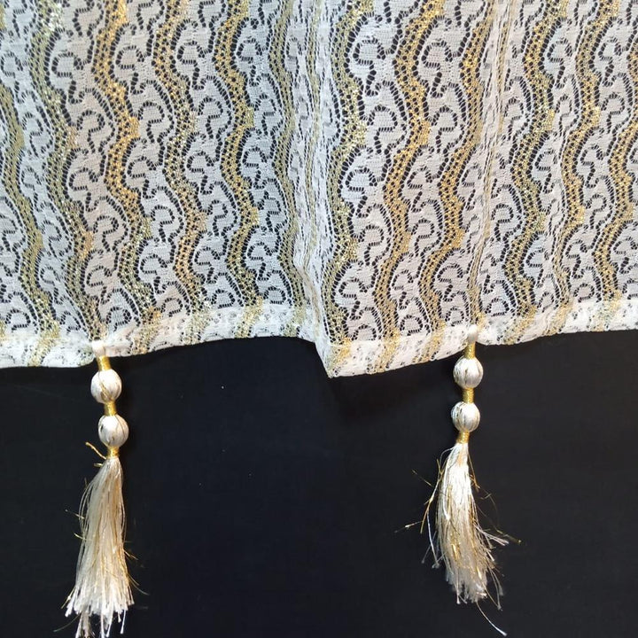 Zardi- Net Dupatta With Bottom Tassels - White/Gold - ZD649