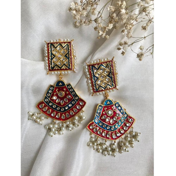 Jewels By Noor- double drop meenakari earrings(red and blue)