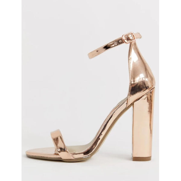 Asos Design- Missguided Block Heeled Barely There In Rose Gold