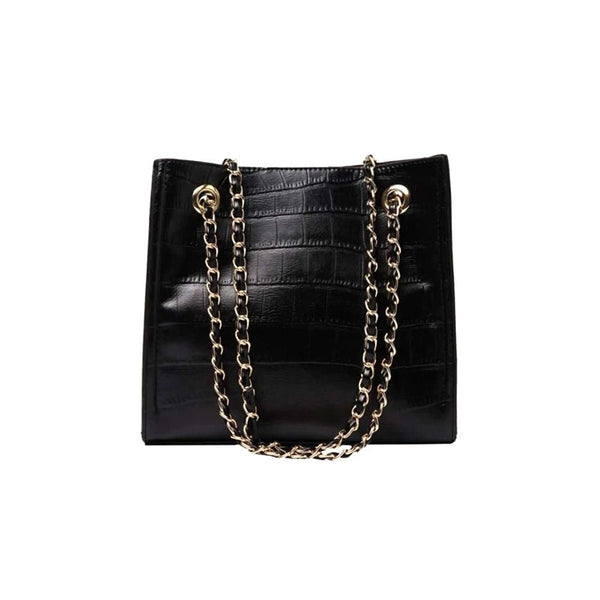 Shein- Black Croc Embossed Tote Bag