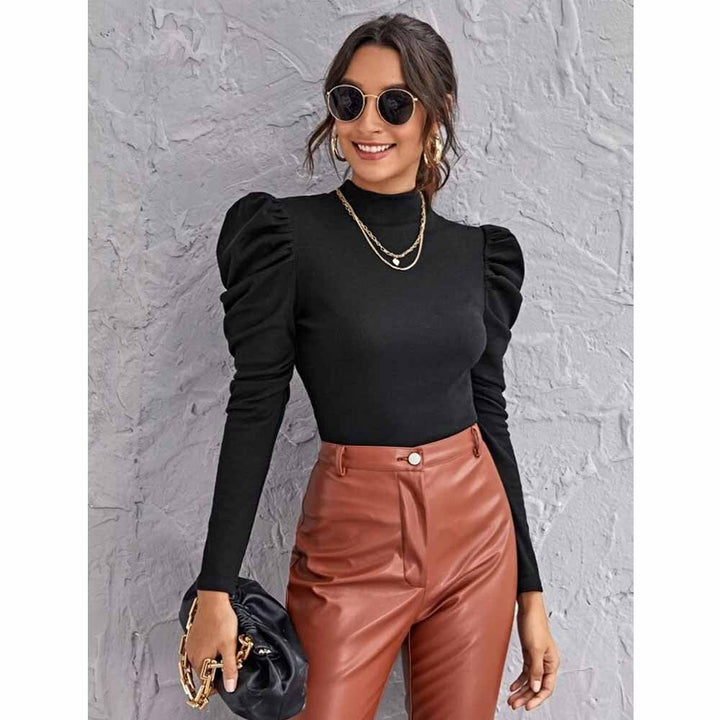 Shein- Mock-neck Gigot Sleeve Top