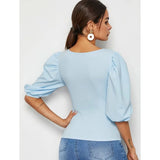 Shein- Square Neck Puff Sleeve Top- Baby Blue