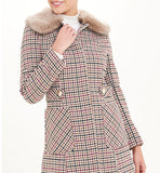 Matalan- Brown Check Faux Fur Collar Dolly Coat