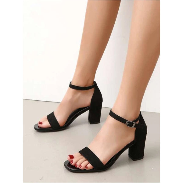 Shein- Minimalist Chunky Heeled Ankle Strap Sandals