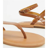 Asos Design- Asos Design Fennel Leather Toe Post Sandal In Tan