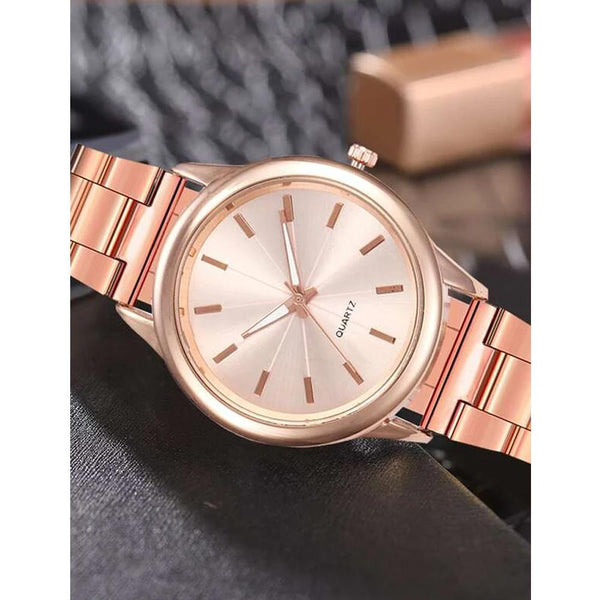 Shein- Round Pointer Quartz Watch- Rose Gold