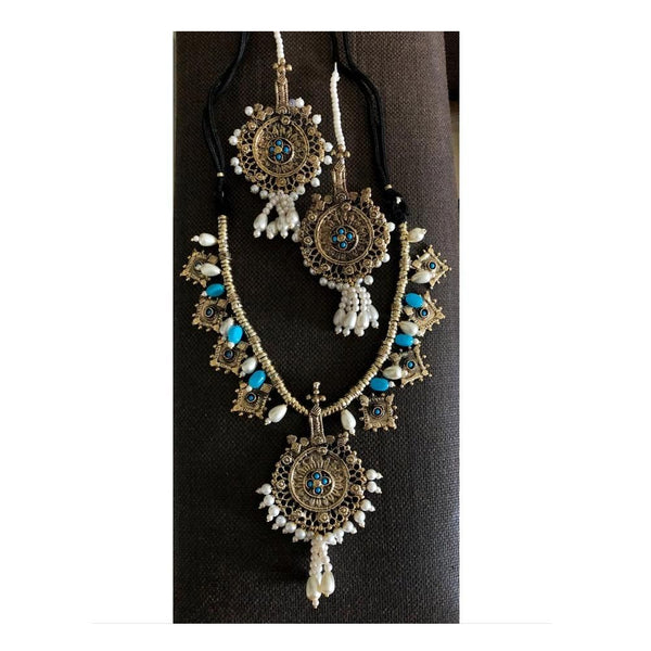 Jewels By Noor- Blue Antique Ring, Earrings and Choker