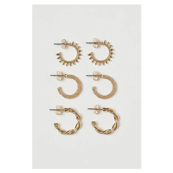 H&M- 3 pairs hoop earrings Gold-coloured