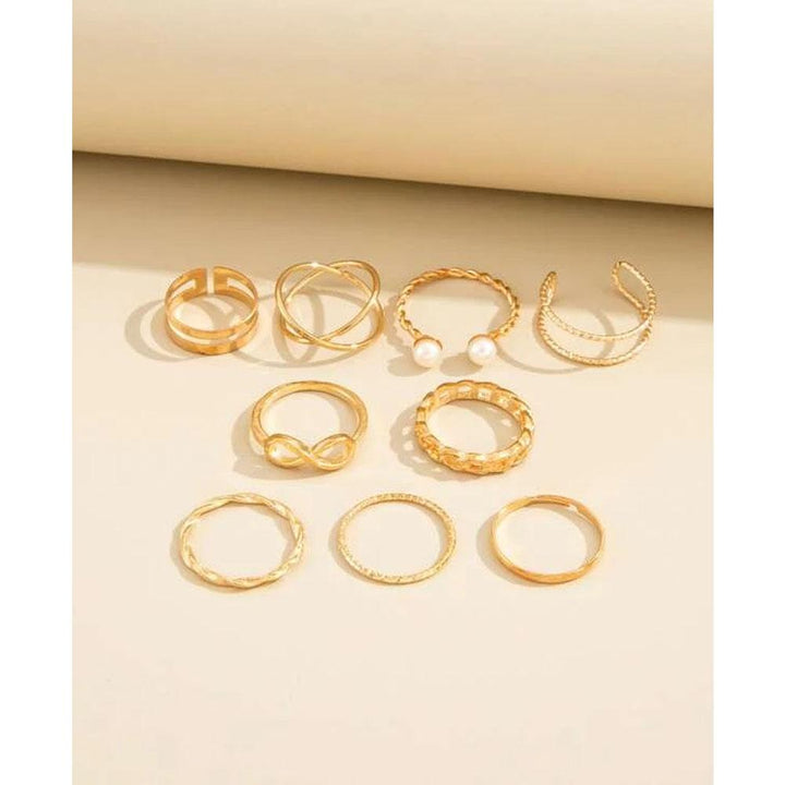 Shein- 9pcs Faux Pearl Decor Ring- Gold