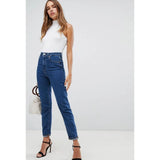 Asos Design- Recycled High Rise Farleigh Slim Mom Jeans in Flat Blue