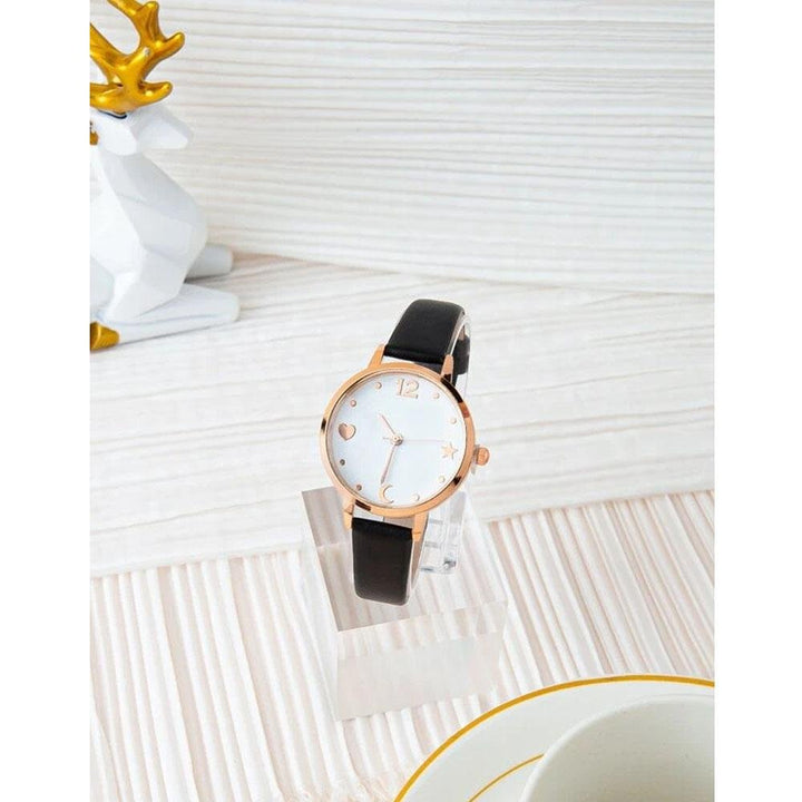 Shein- Simple Round Pointer Quartz Watch-  Black