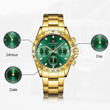 Naviforce Stainless Steel Green Dial Display Golden Chain Watch