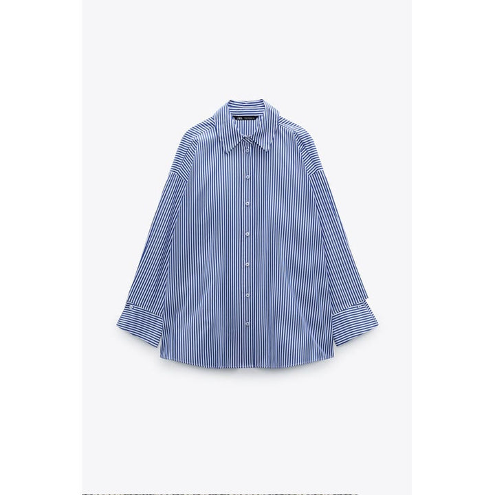 Zara- Striped Poplin Shirt- White/Navy