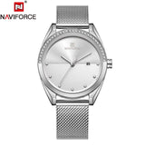 NAVIFORCE- NF5015 Black Mesh Stainless Steel Analog Watch For Women - SIlver