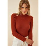 Montivo - Red Turtleneck Ribbed Knitted Blouse